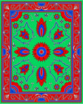 Bright Green Red Blue Floral Medallion Rug
