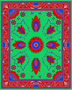 Bright Green Red Blue Floral Medallion Rug