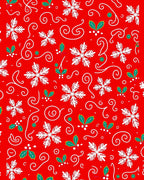 Festive Red Snowflake Holly Swirls Rug