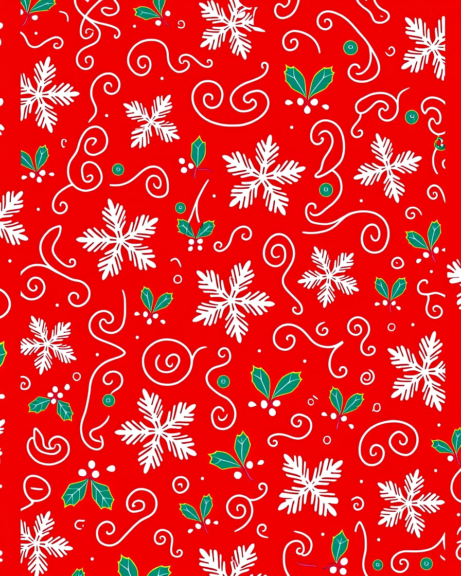 Festive Red Snowflake Holly Swirls Rug