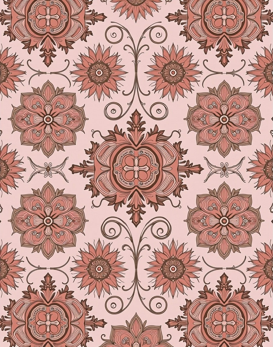 Terra Cotta Floral Medallion Scrolls Rug