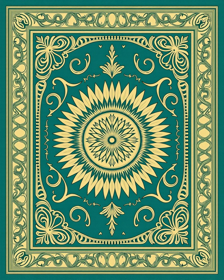 Emerald Sunburst Ornate Border Rug