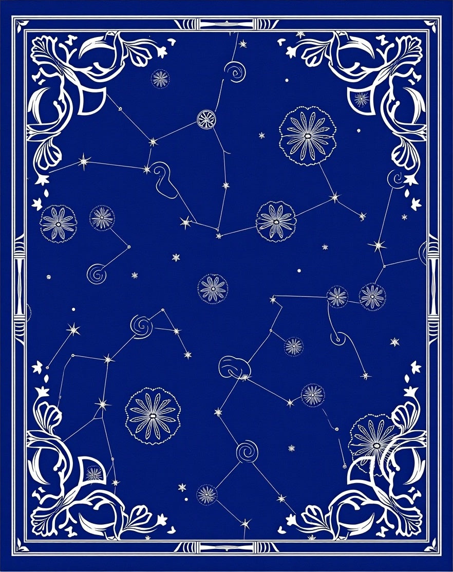 Deep Blue Celestial Star Constellations Rug