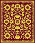 Burgundy and Gold Sunflower Pumpkin Floral Rug