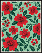 Vibrant Red Floral Berry Garden Rug
