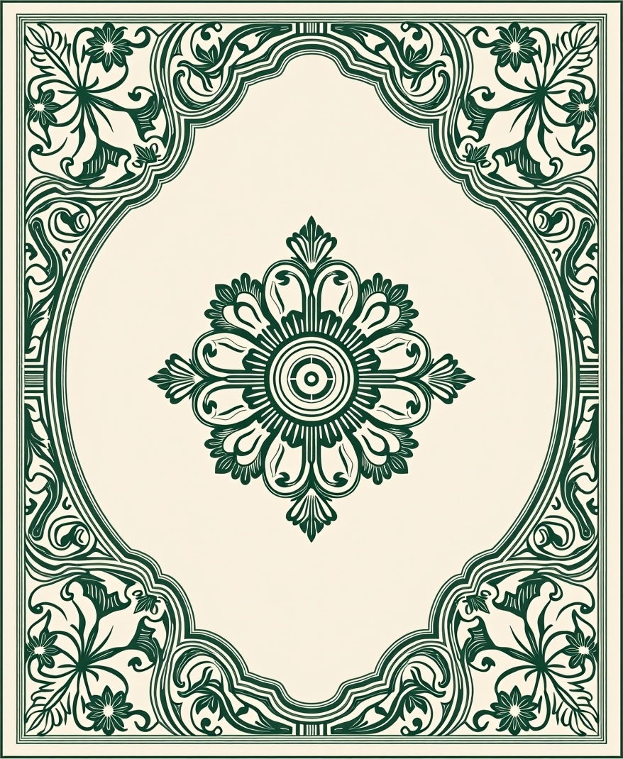 Forest Green Floral Medallion Border Rug