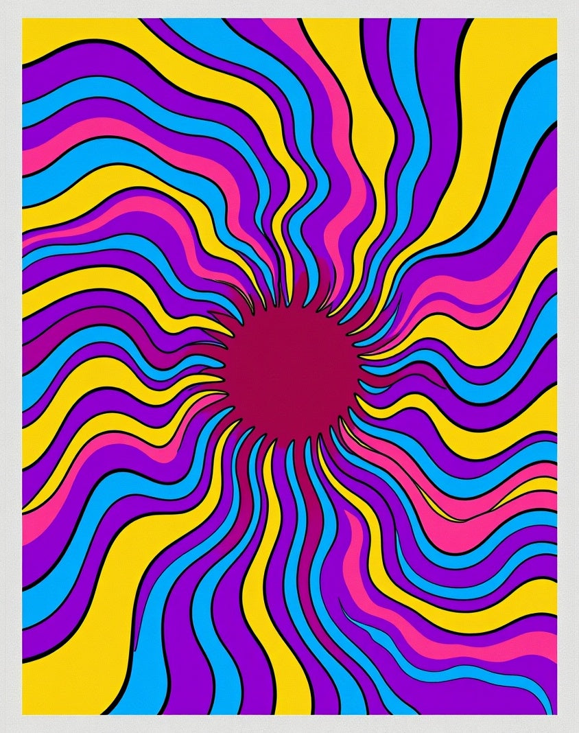 Retro Psychedelic Sunburst Waves Rug