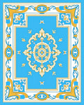Golden White Blue Medallion Frame Rug