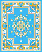 Golden White Blue Medallion Frame Rug
