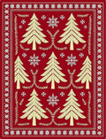 Crimson Festive Christmas Tree Snowflakes Rug