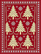 Crimson Festive Christmas Tree Snowflakes Rug