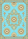 Turquoise Floral Medallion Border Rug