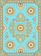 Turquoise Floral Medallion Border Rug