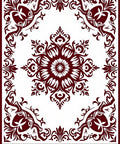Deep Red Floral Mandala Border Rug