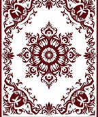 Deep Red Floral Mandala Border Rug
