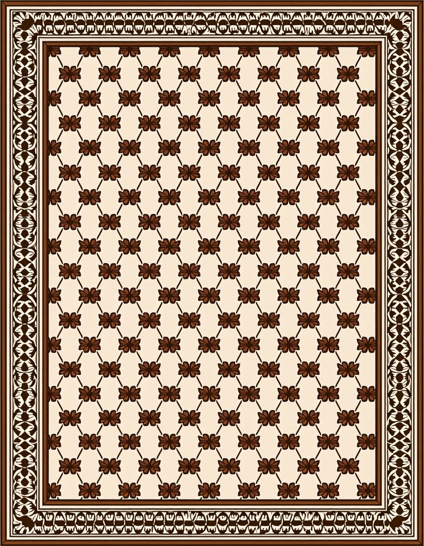 Brown Floral Lattice Border Rug
