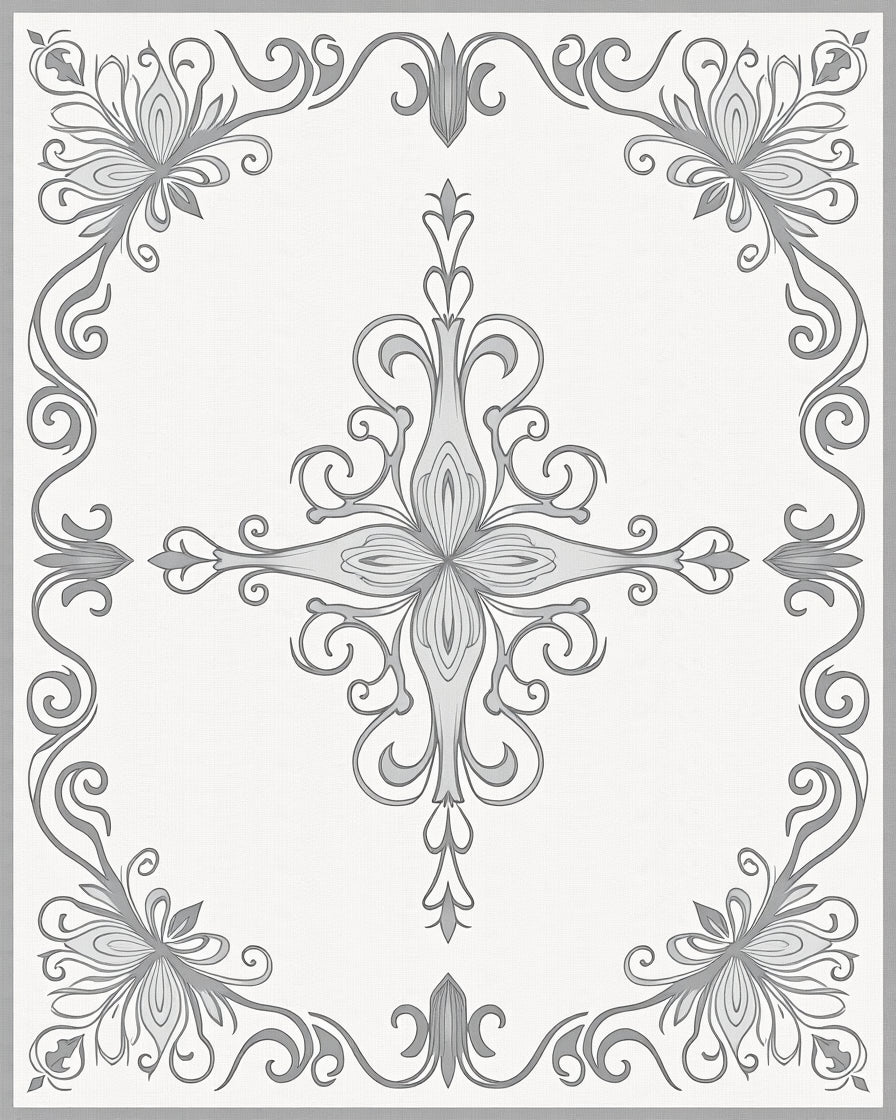 Elegant Gray Floral Arabesque Rug