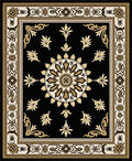Black Gold Floral Medallion Border Rug