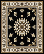 Black Gold Floral Medallion Border Rug