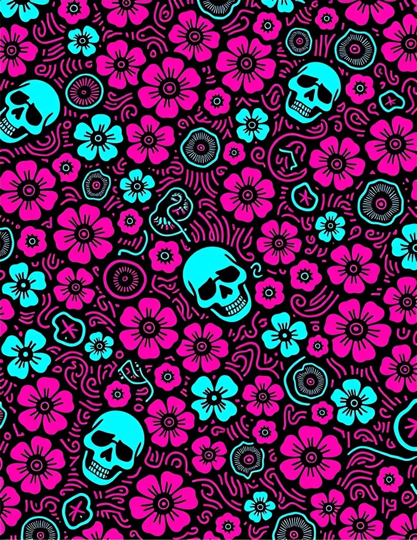 Hot Pink Turquoise Skull Floral Whimsy Rug