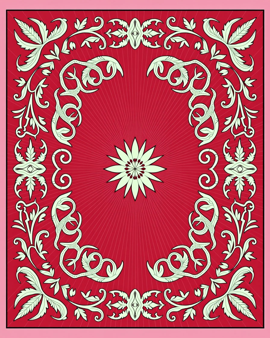 Vintage Red Floral Sunburst Swirl Rug