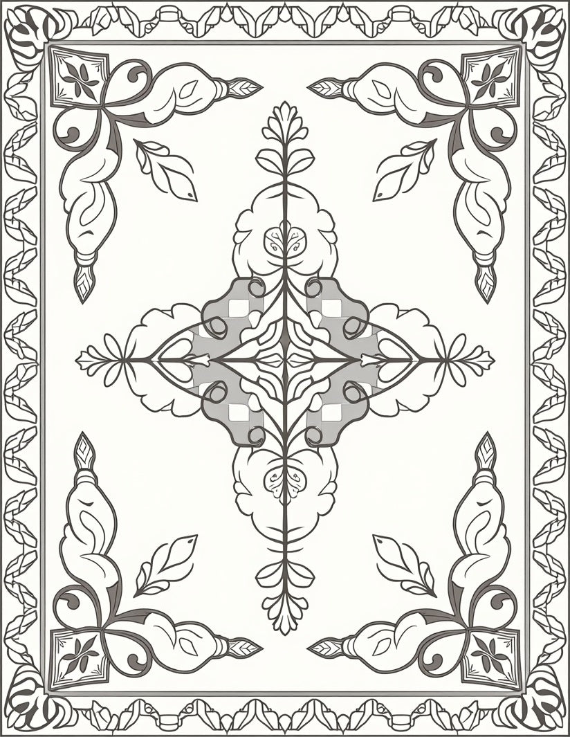 Monochromatic Floral Medallion Border Rug