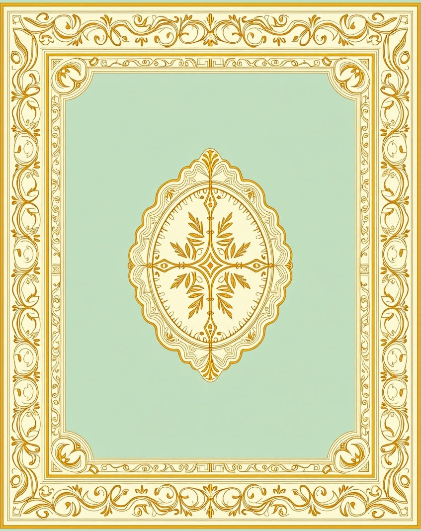 Elegant Gold Floral Medallion Teal Rug