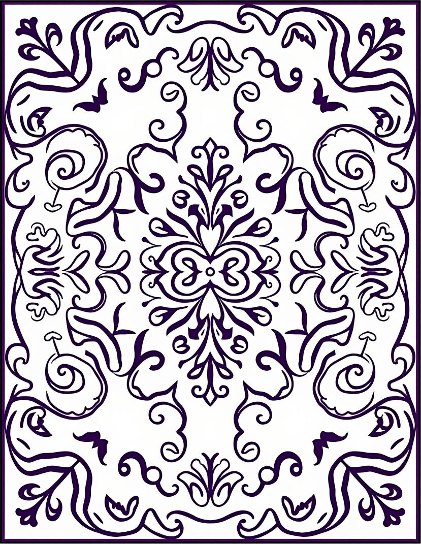 Deep Purple Floral Scrollwork Rug