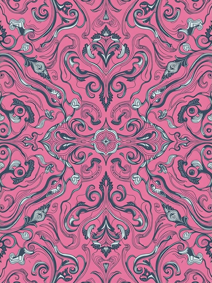 Vibrant Pink Swirling Floral Damask Rug