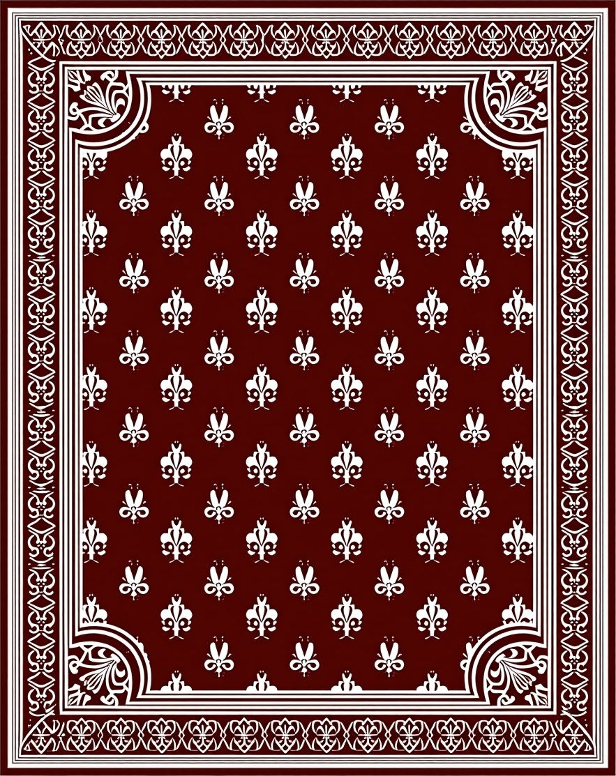 Regal Burgundy White Fleur Border Rug