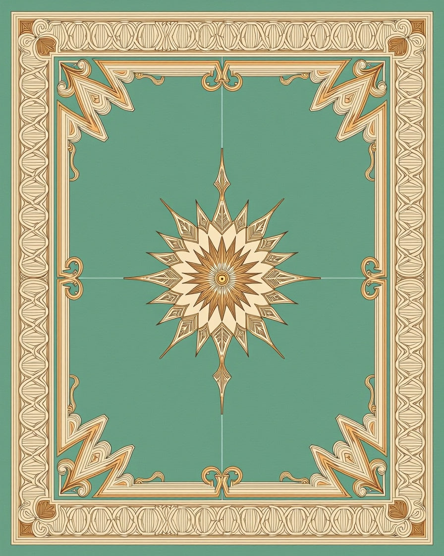 Teal Starburst Medallion Border Rug
