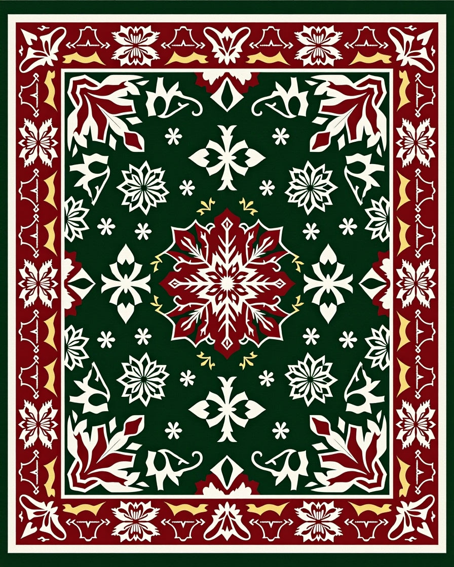 Deep Emerald Festive Floral Medallion Rug