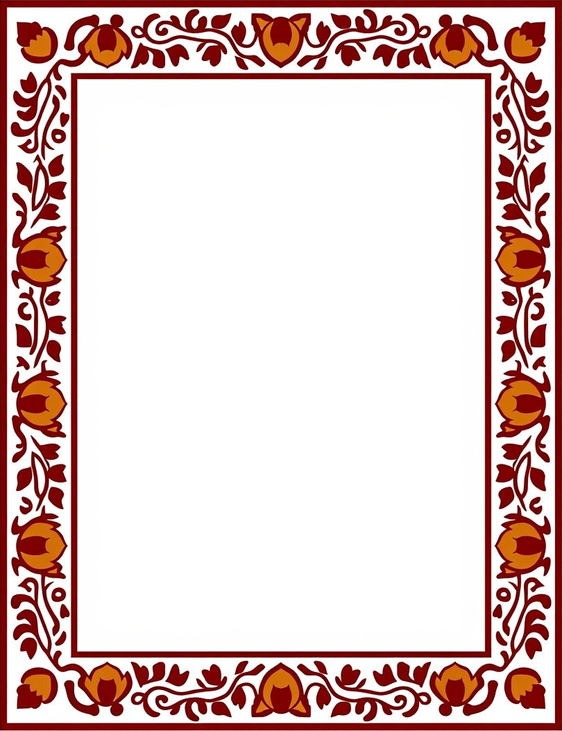 Crimson Orange Floral Vine Border Rug