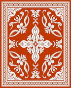 Terracotta White Floral Scroll Medallion Rug