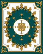 Teal Gold Medallion Floral Border Rug