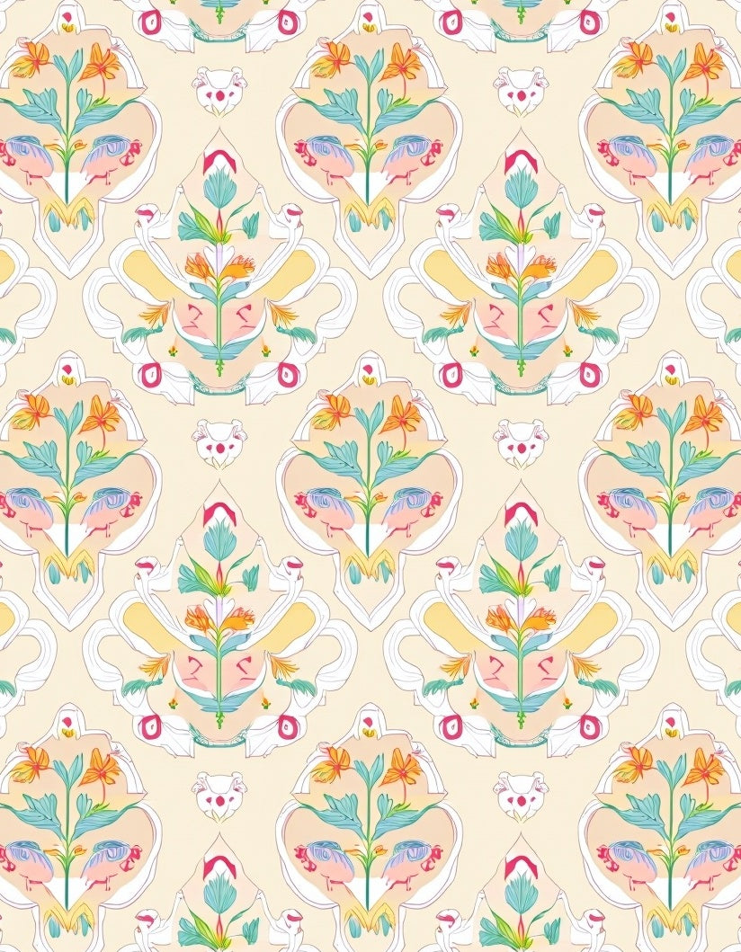 Pale Floral Animal Crest Rug