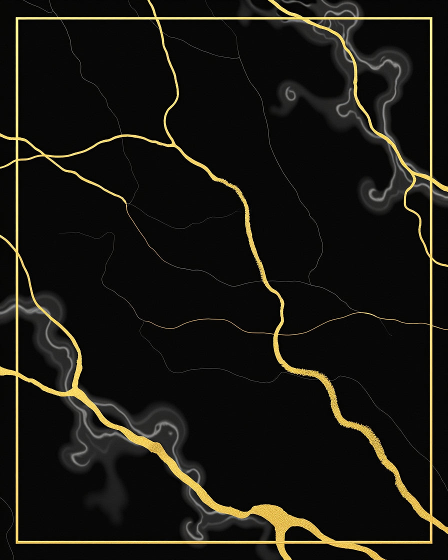 Black Gold Vein Abstract Rug