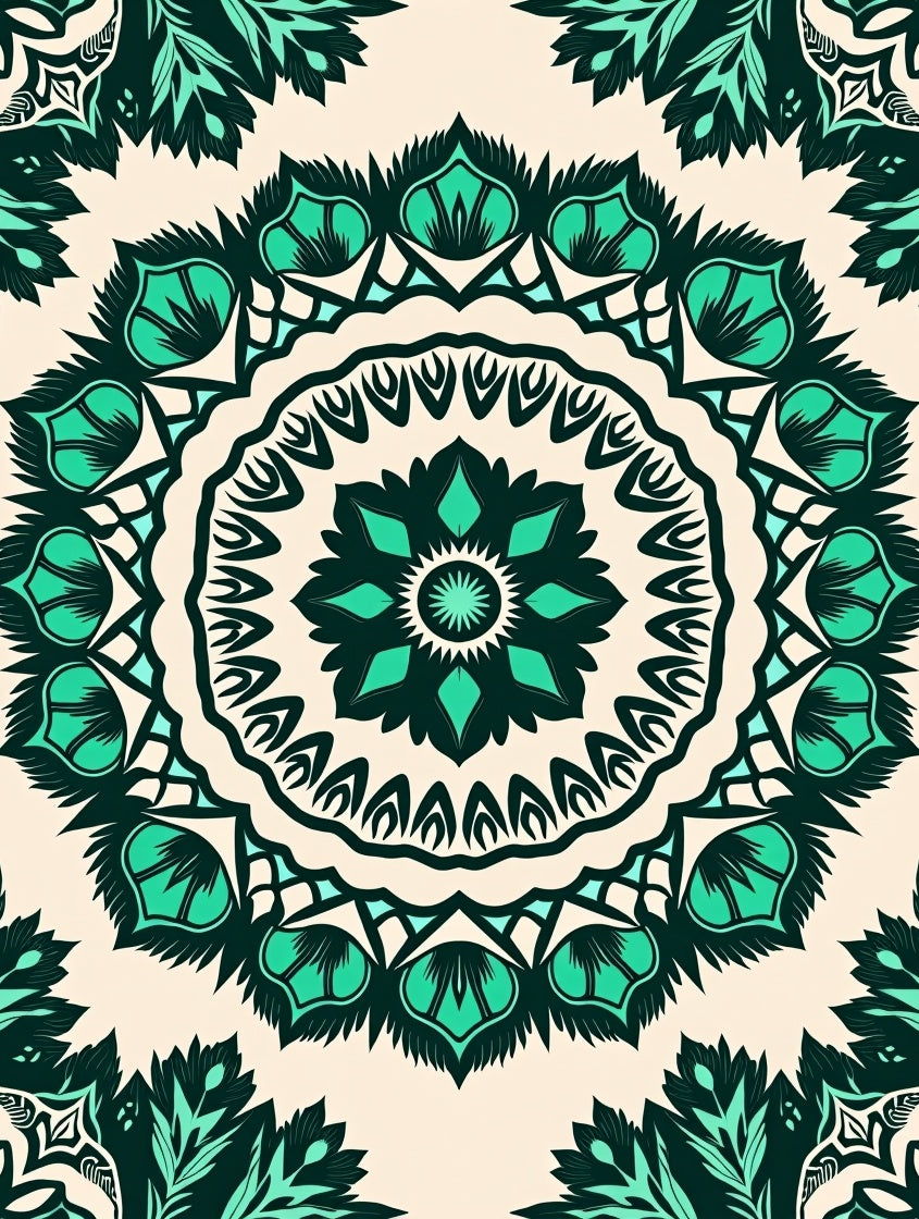 Teal Green Floral Mandala Medallion Rug