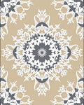 Tan Gray White Ornate Mandala Rug