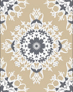 Tan Gray White Ornate Mandala Rug