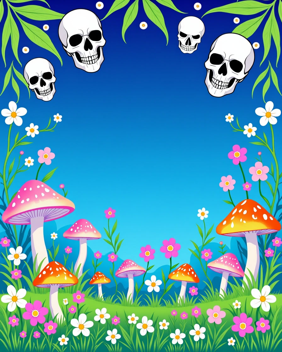 Whimsical Skull Mushroom Garden Bloom Rug