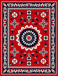 Crimson Navy White Medallion Motif Rug