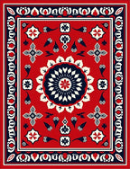 Crimson Navy White Medallion Motif Rug