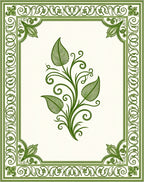 Elegant Green Leaf Scroll Border Rug