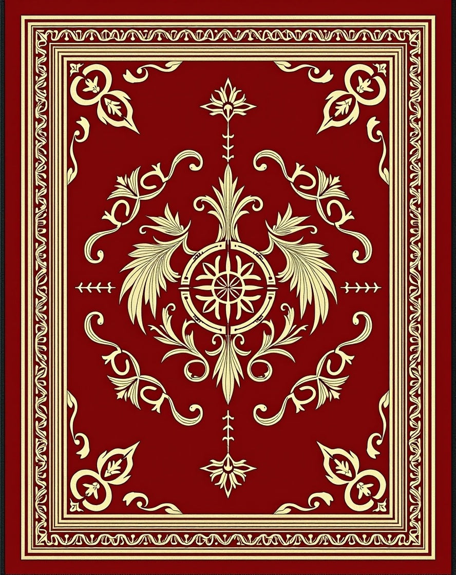 Crimson Golden Floral Medallion Border Rug