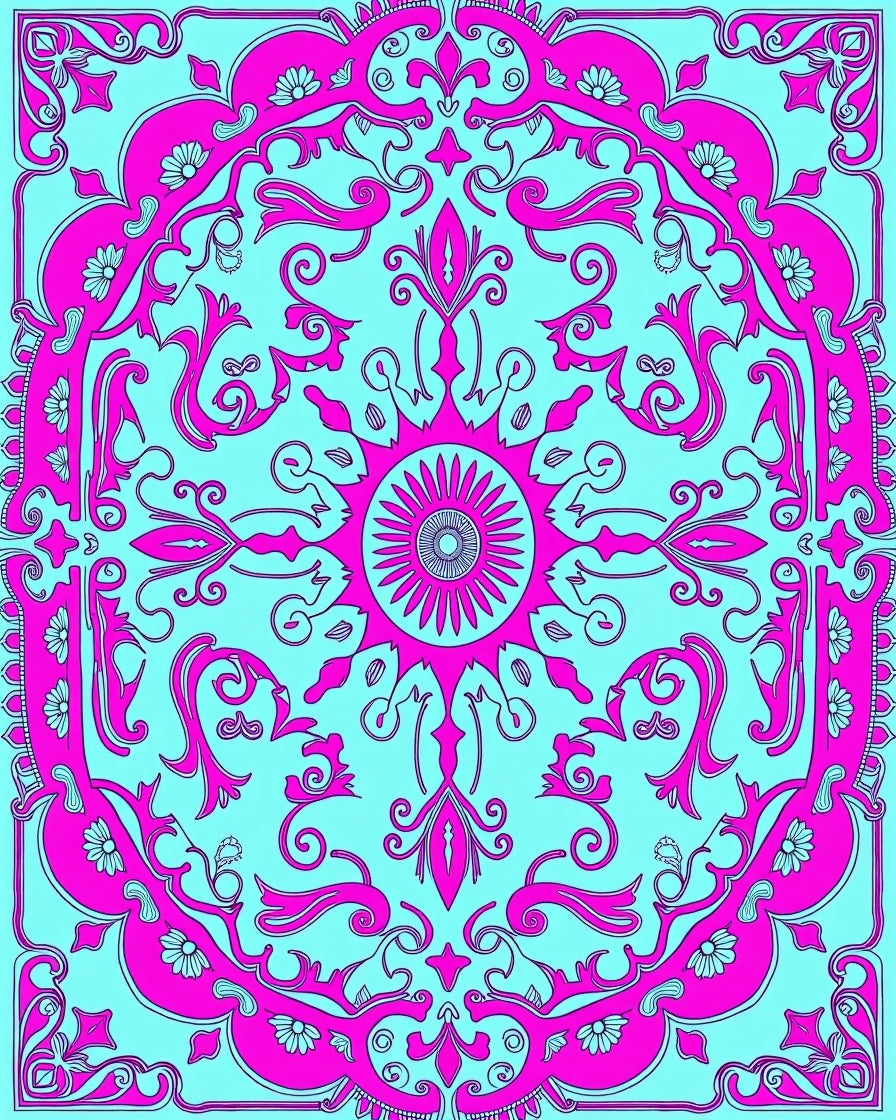 Fuchsia Aqua Floral Mandala Medallion Rug