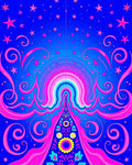 Vibrant Pink Starry Rainbow Swirl Rug
