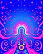 Vibrant Pink Starry Rainbow Swirl Rug