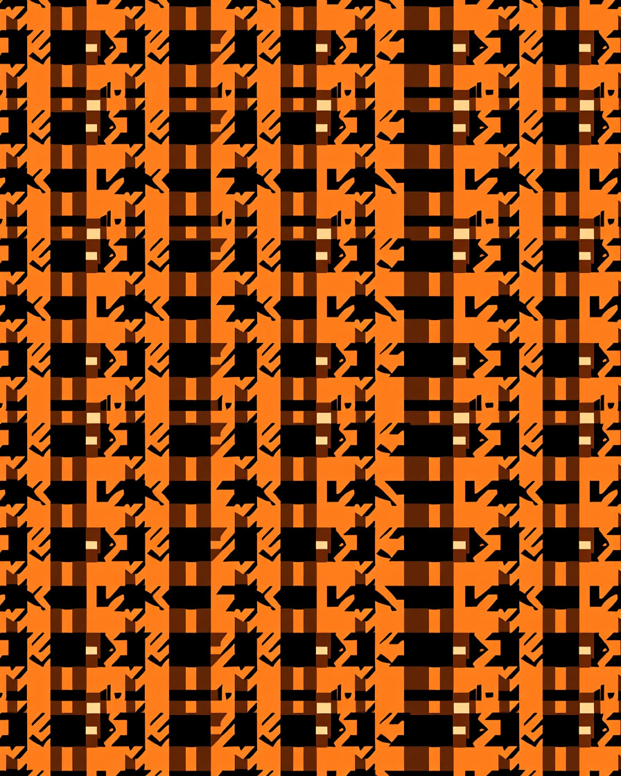 Rustic Orange Black Houndstooth Plaid Rug