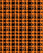 Rustic Orange Black Houndstooth Plaid Rug